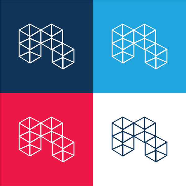3d Cubes blue and red four color minimal icon set