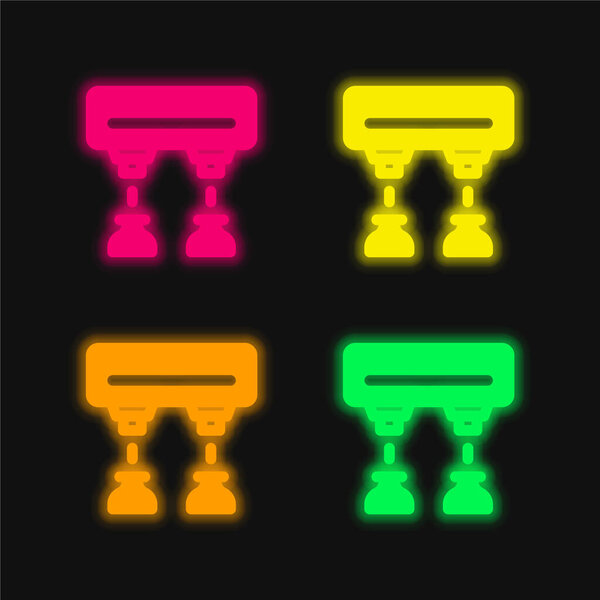 Assembly Line four color glowing neon vector icon
