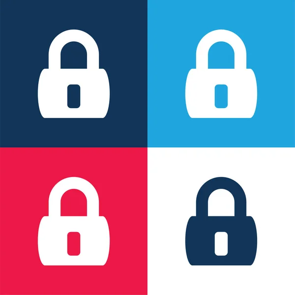 Blocked Padlock Blue Red Four Color Minimal Icon Set — Stock Vector