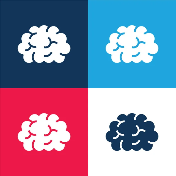 Brein Blauw Rood Vier Kleuren Minimale Pictogram Set — Stockvector