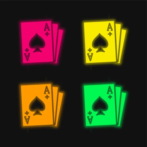 Ace Spades Four Color Glowing Neon Vector Icon Stock Illustration