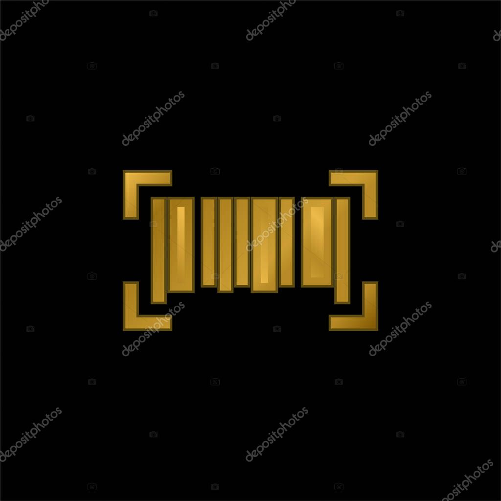 Barcode gold plated metalic icon or logo vector