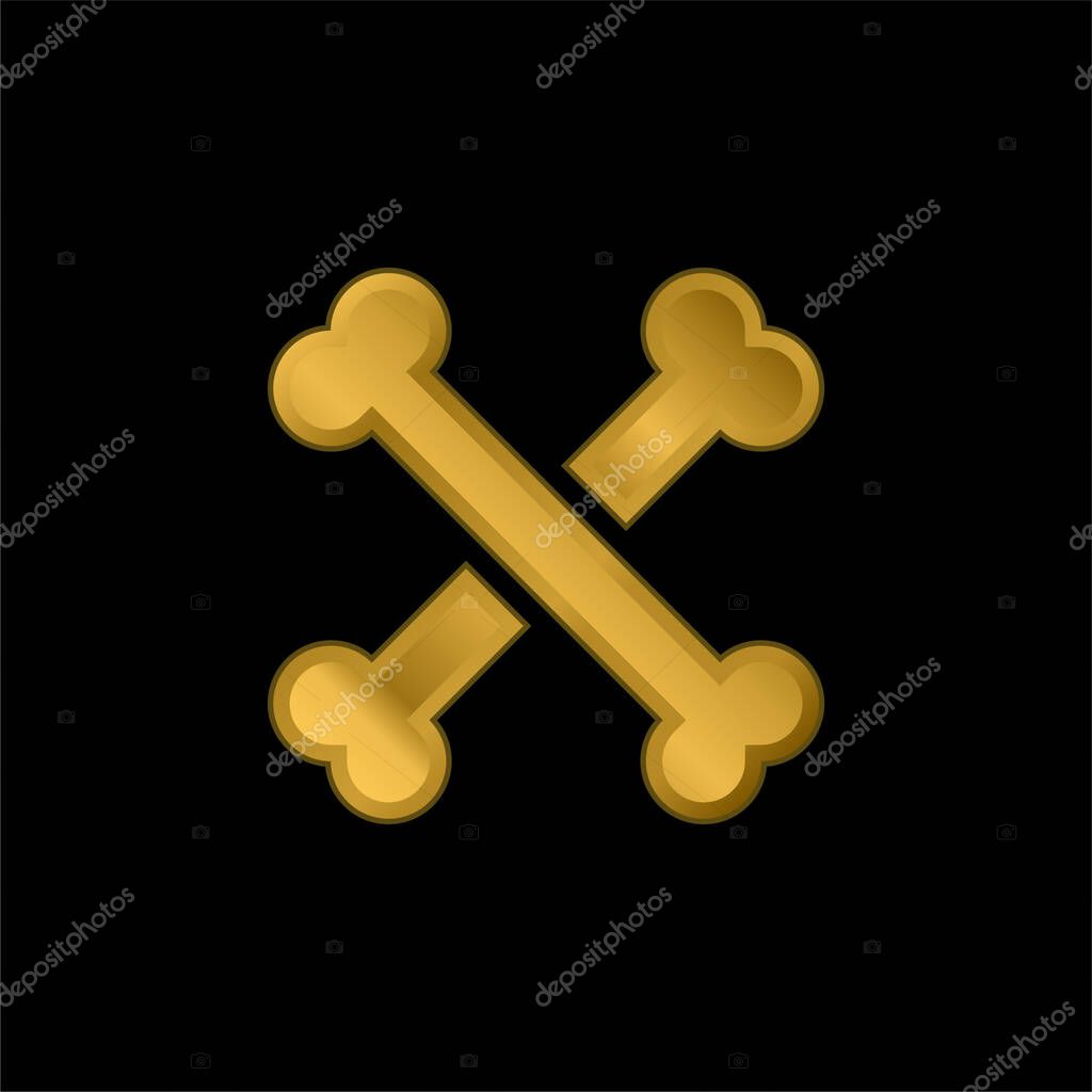 Bones gold plated metalic icon or logo vector
