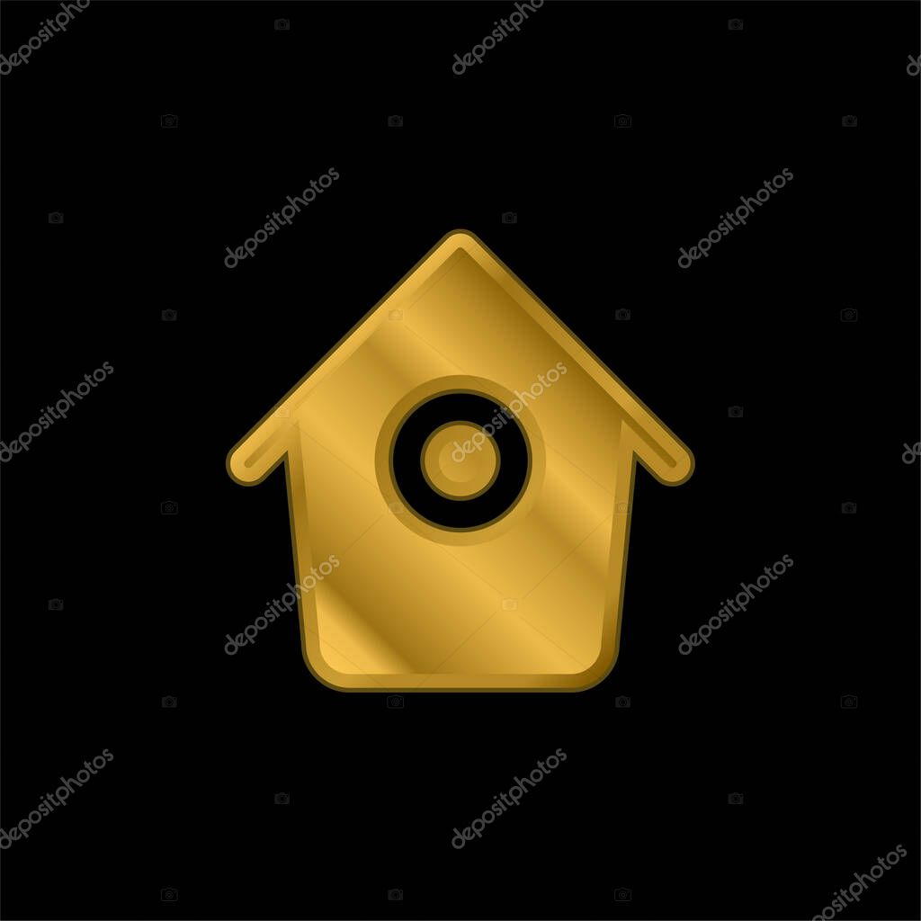 Bird House With Small Round Hole gold plated metalic icon or logo vector