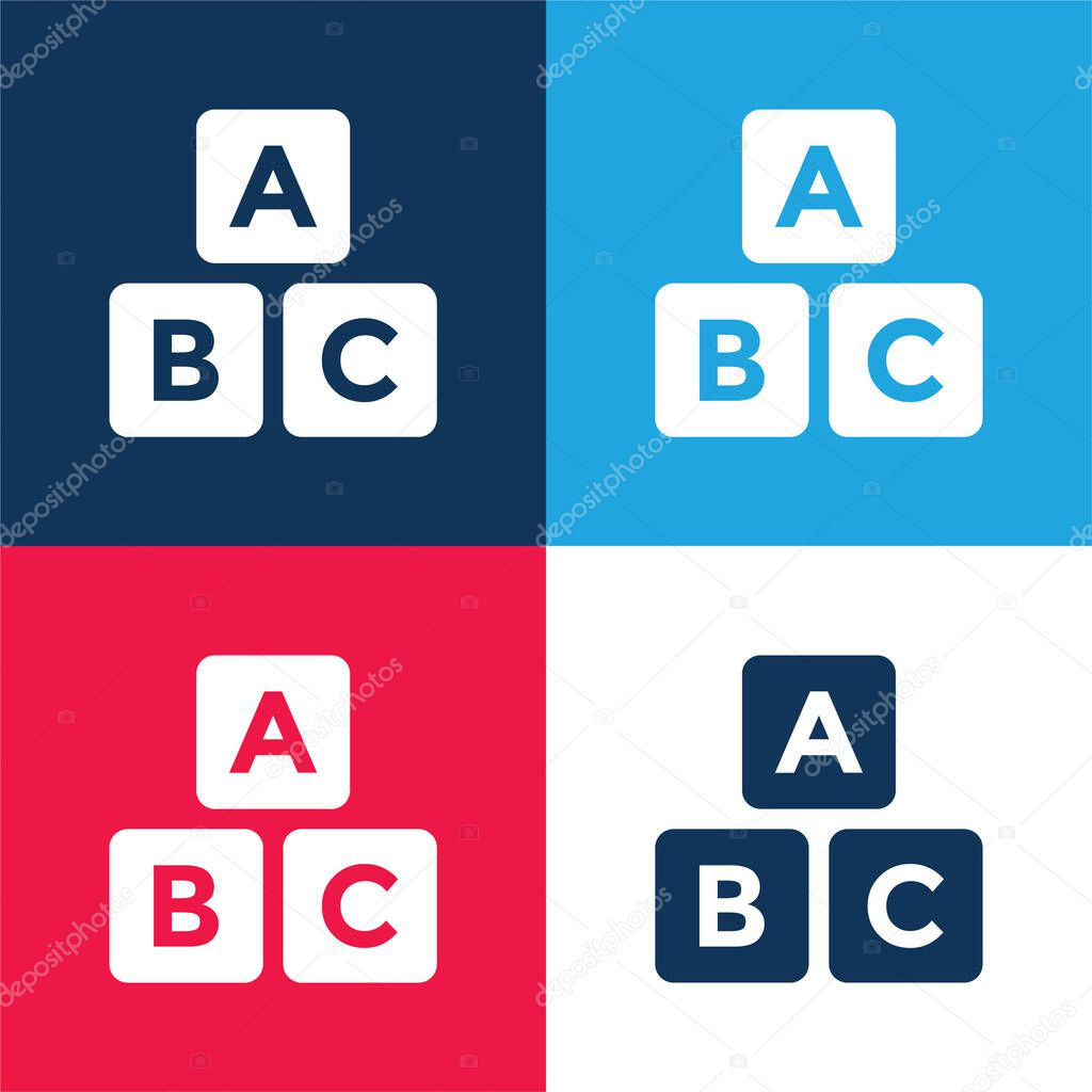 Alphabet blue and red four color minimal icon set