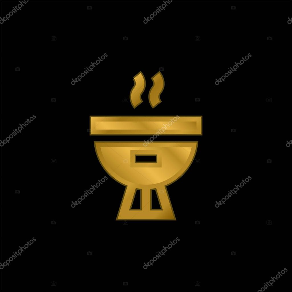 Bbq gold plated metalic icon or logo vector