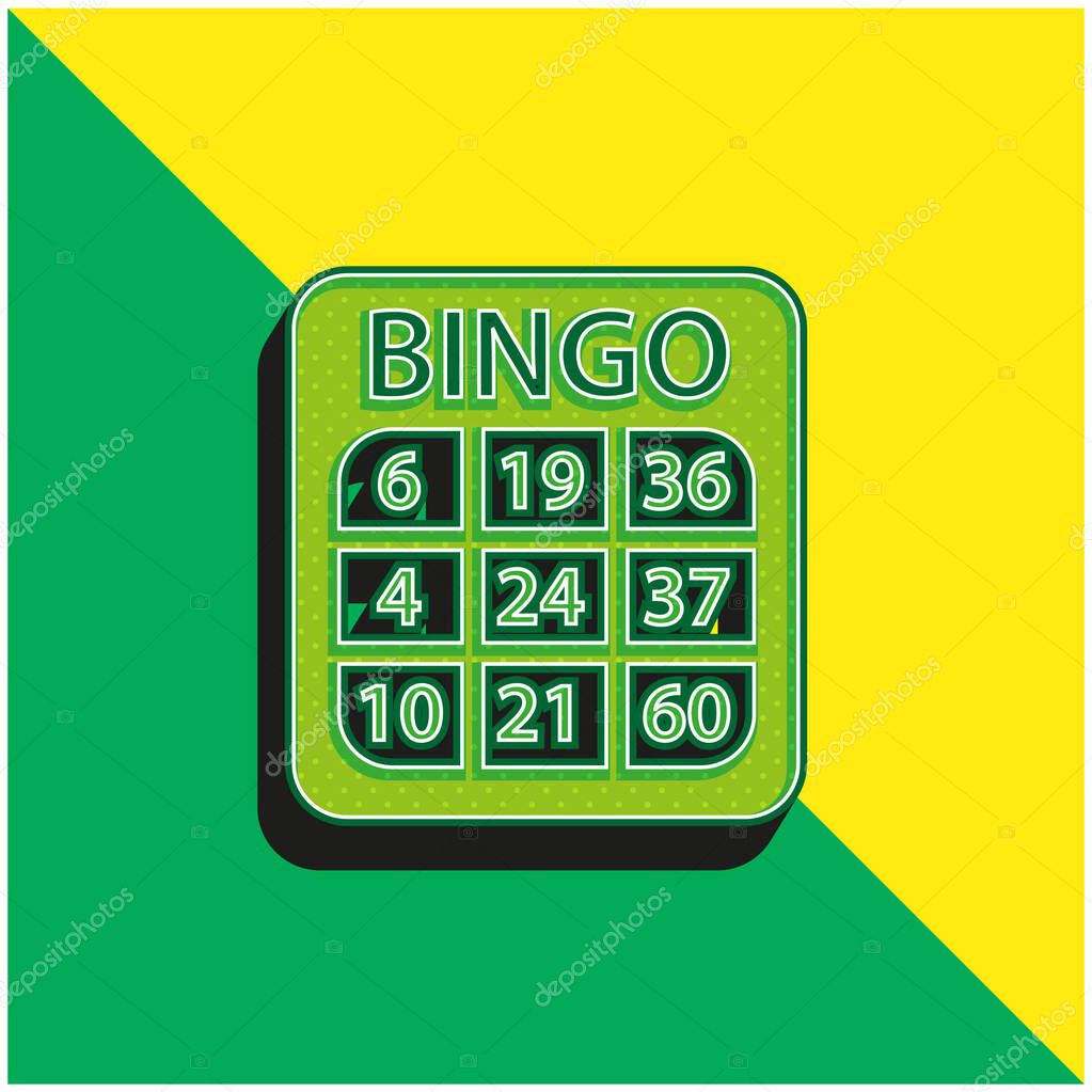 Bingo Green and yellow modern 3d vector icon logo
