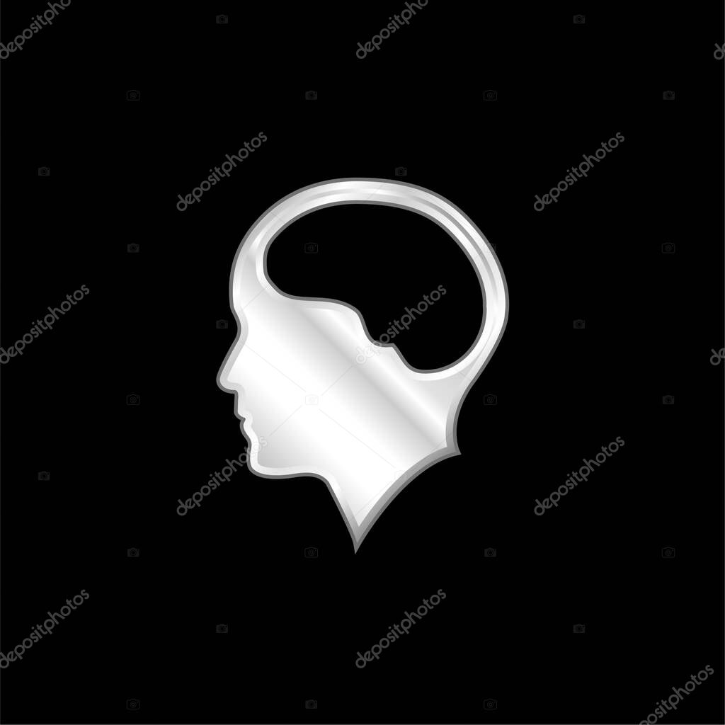 Brain Inside Human Head silver plated metallic icon