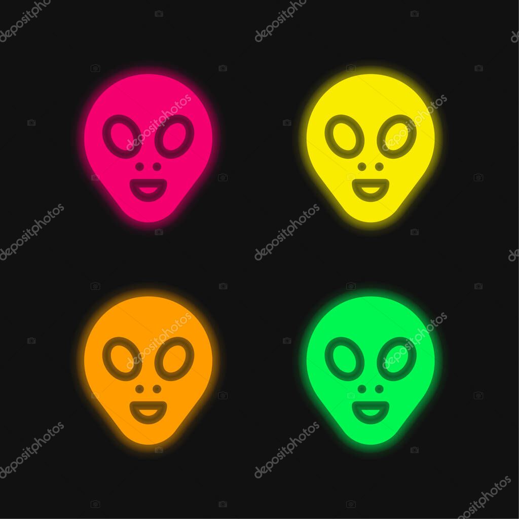 Alien four color glowing neon vector icon
