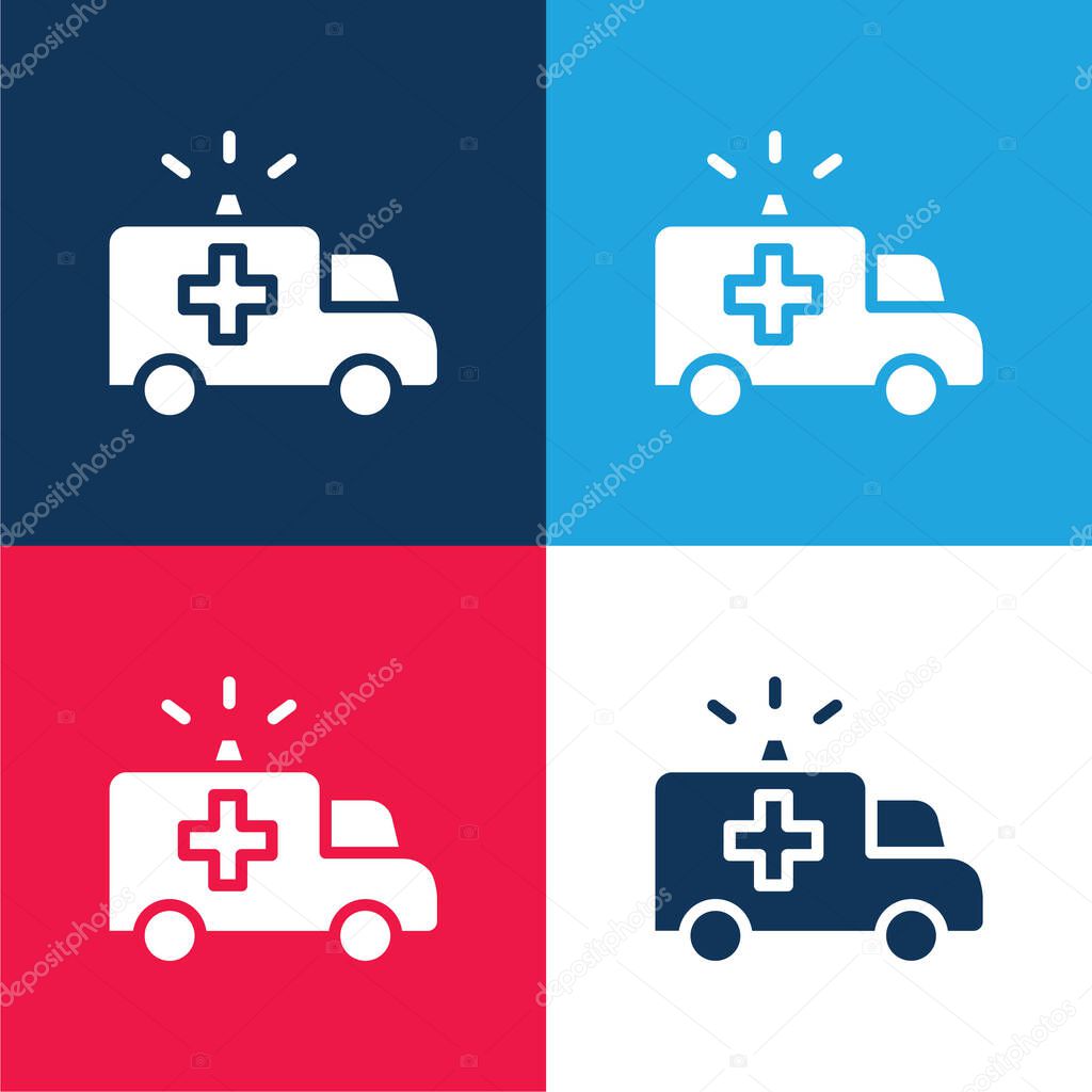 Ambulance blue and red four color minimal icon set