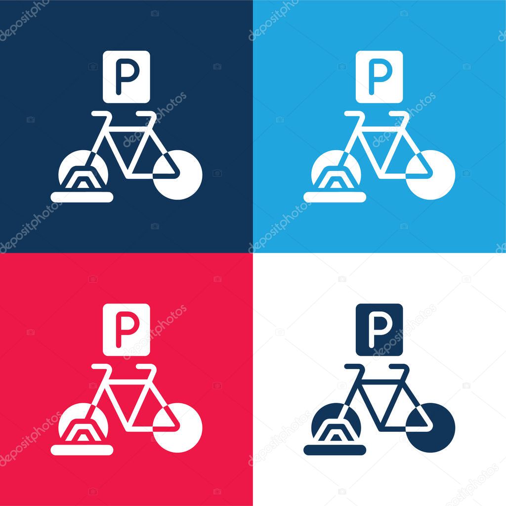 Bicycle Parking blue and red four color minimal icon set