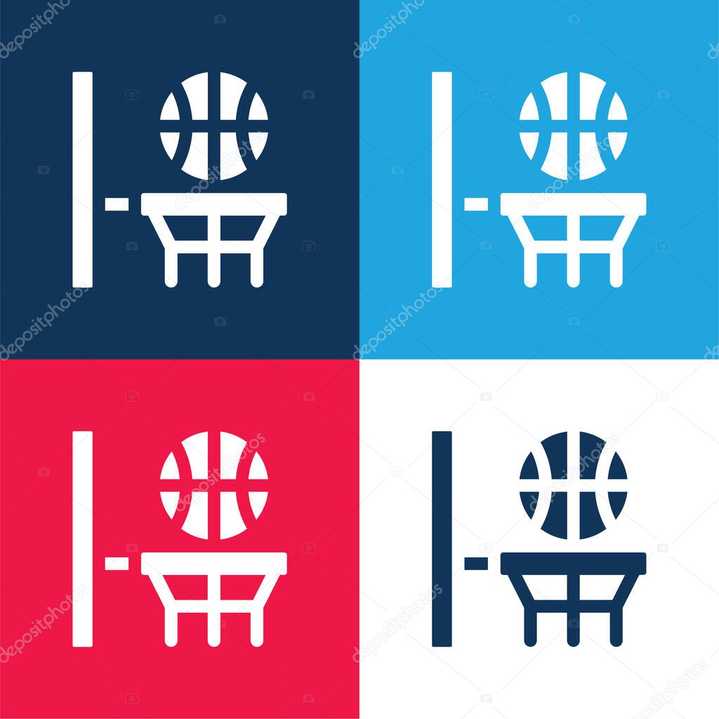 Basketball blue and red four color minimal icon set
