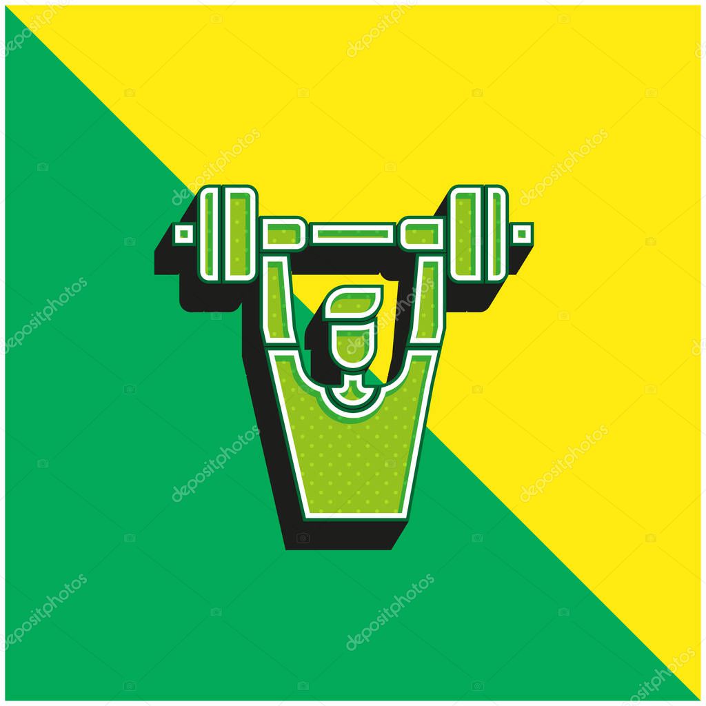 Barbell Green and yellow modern 3d vector icon logo