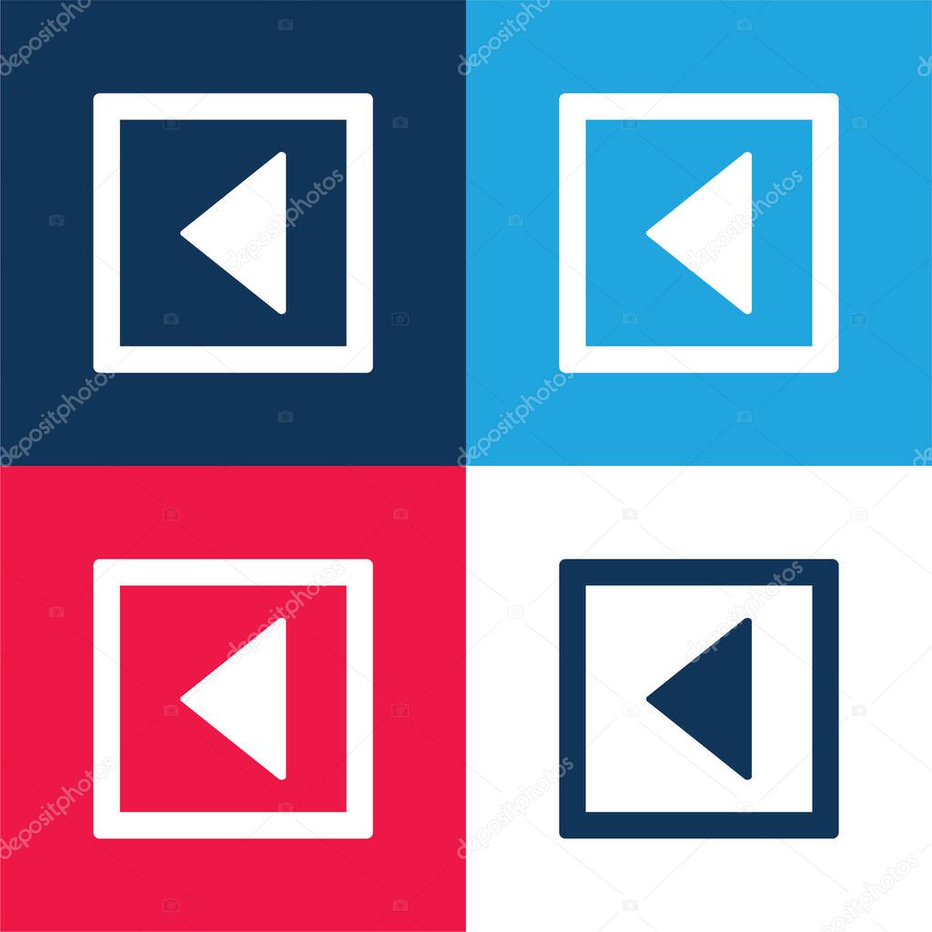 Back Triangular Arrow Square Button Outline blue and red four color minimal icon set