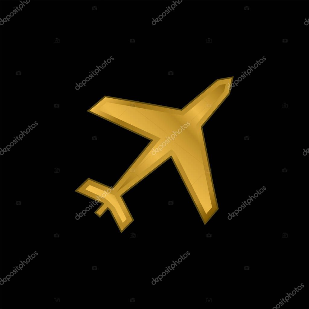 Airliner gold plated metalic icon or logo vector
