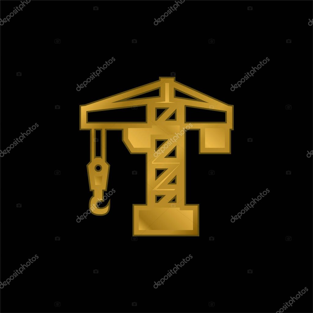 Architecture Crane Tool gold plated metalic icon or logo vector