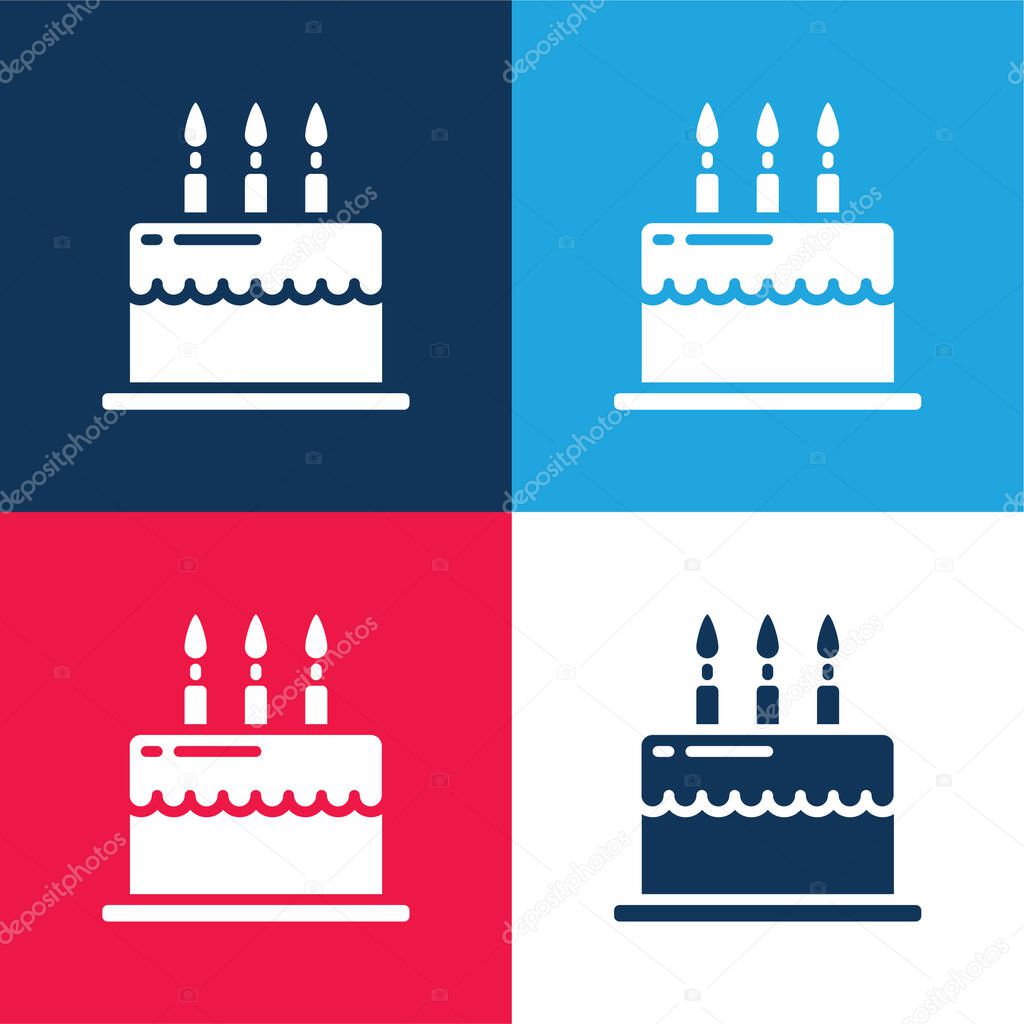 Birthday Cake blue and red four color minimal icon set