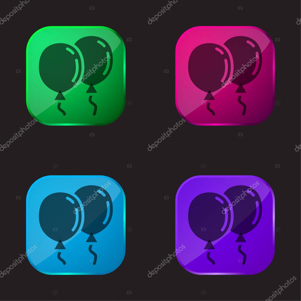 Balloons four color glass button icon