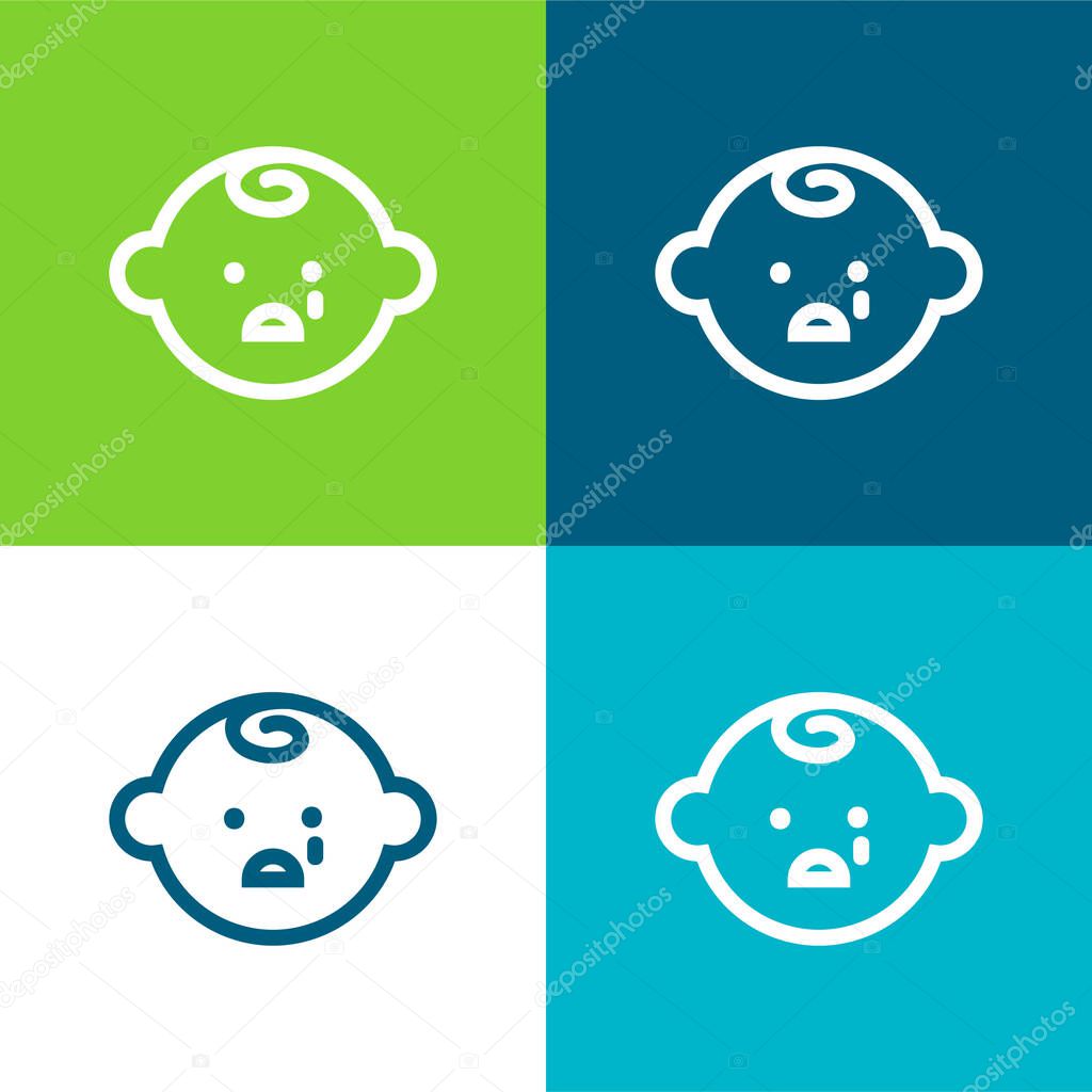 Baby Face Crying Flat four color minimal icon set