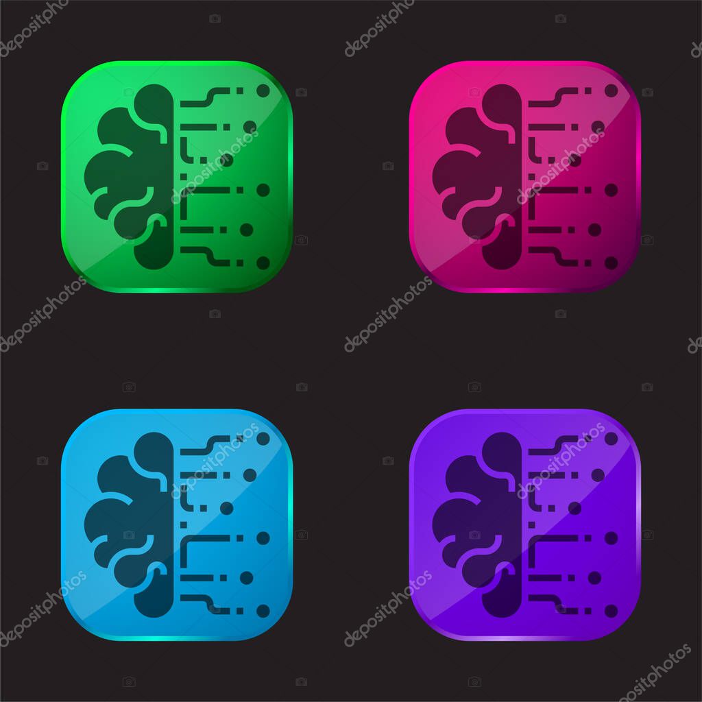 Brain four color glass button icon