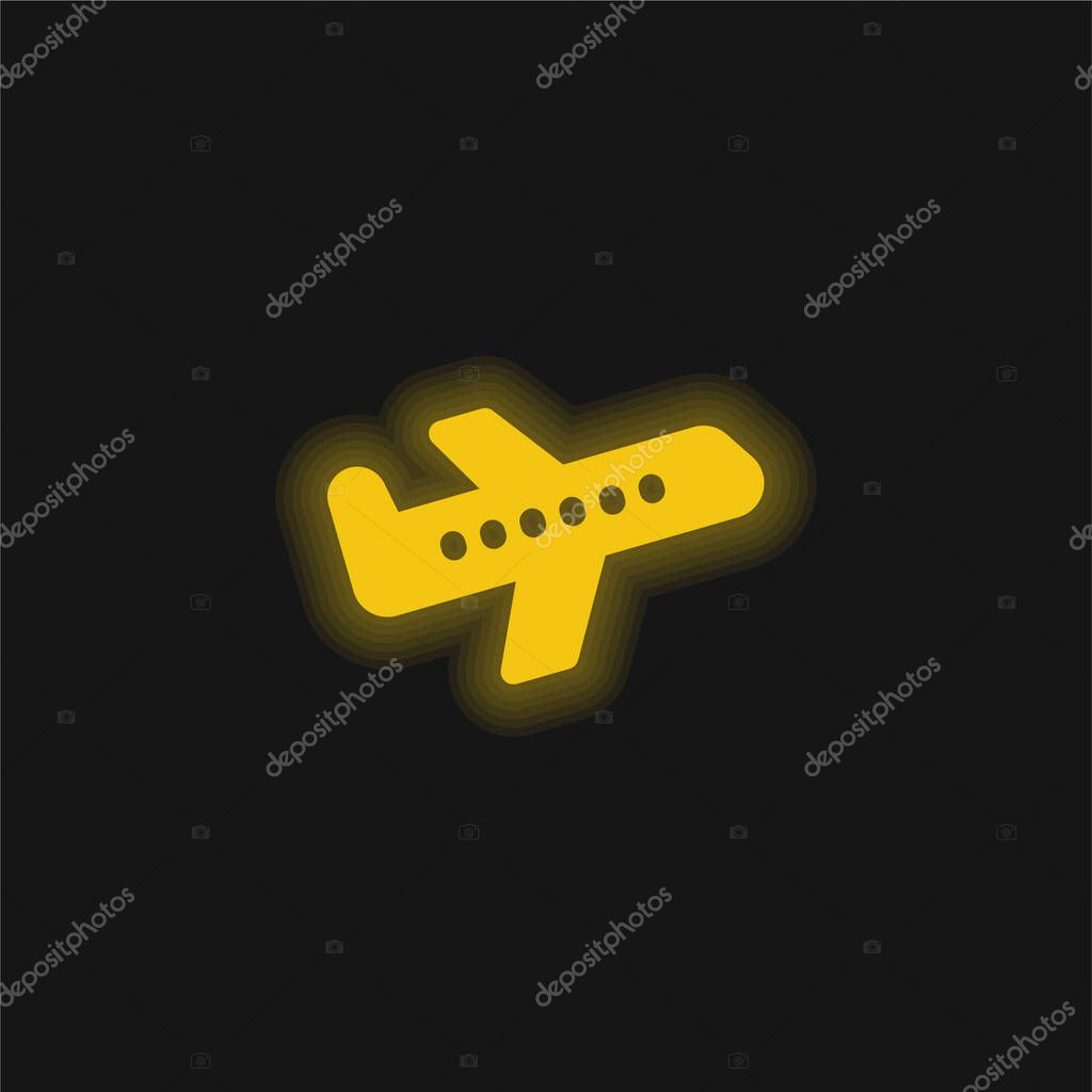 Airplane yellow glowing neon icon