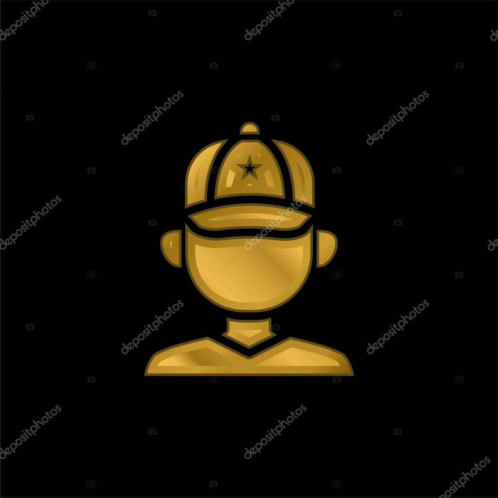 Baseball Player gold plated metalic icon or logo vector