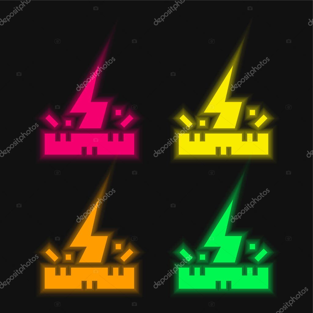Antistatic Fabric four color glowing neon vector icon
