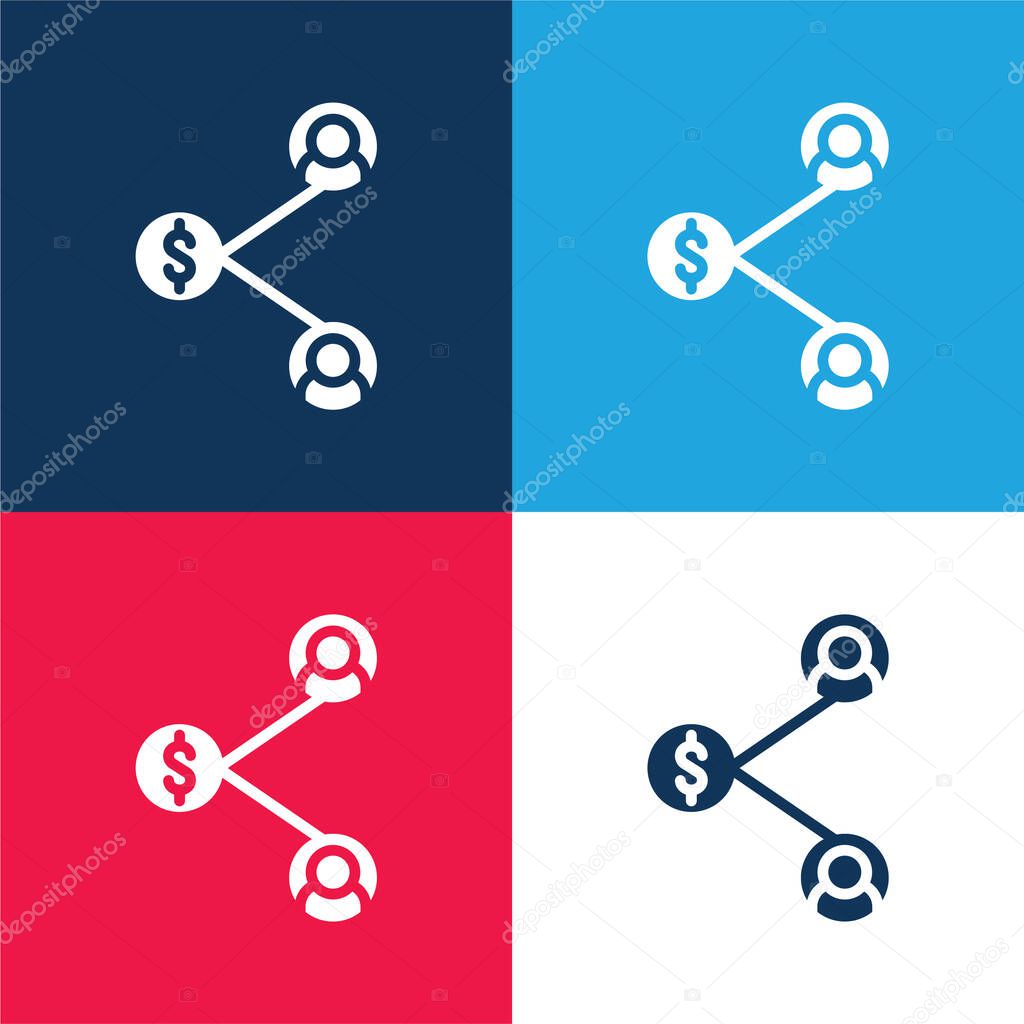 Affiliate Marketing blue and red four color minimal icon set