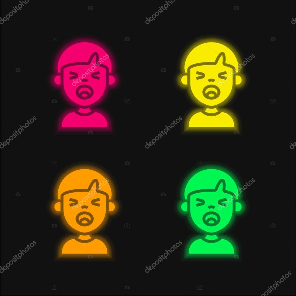 Boy four color glowing neon vector icon