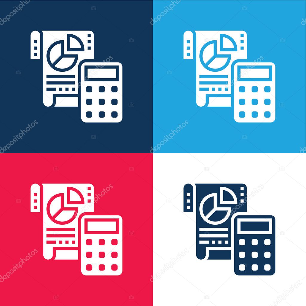 Accounting blue and red four color minimal icon set