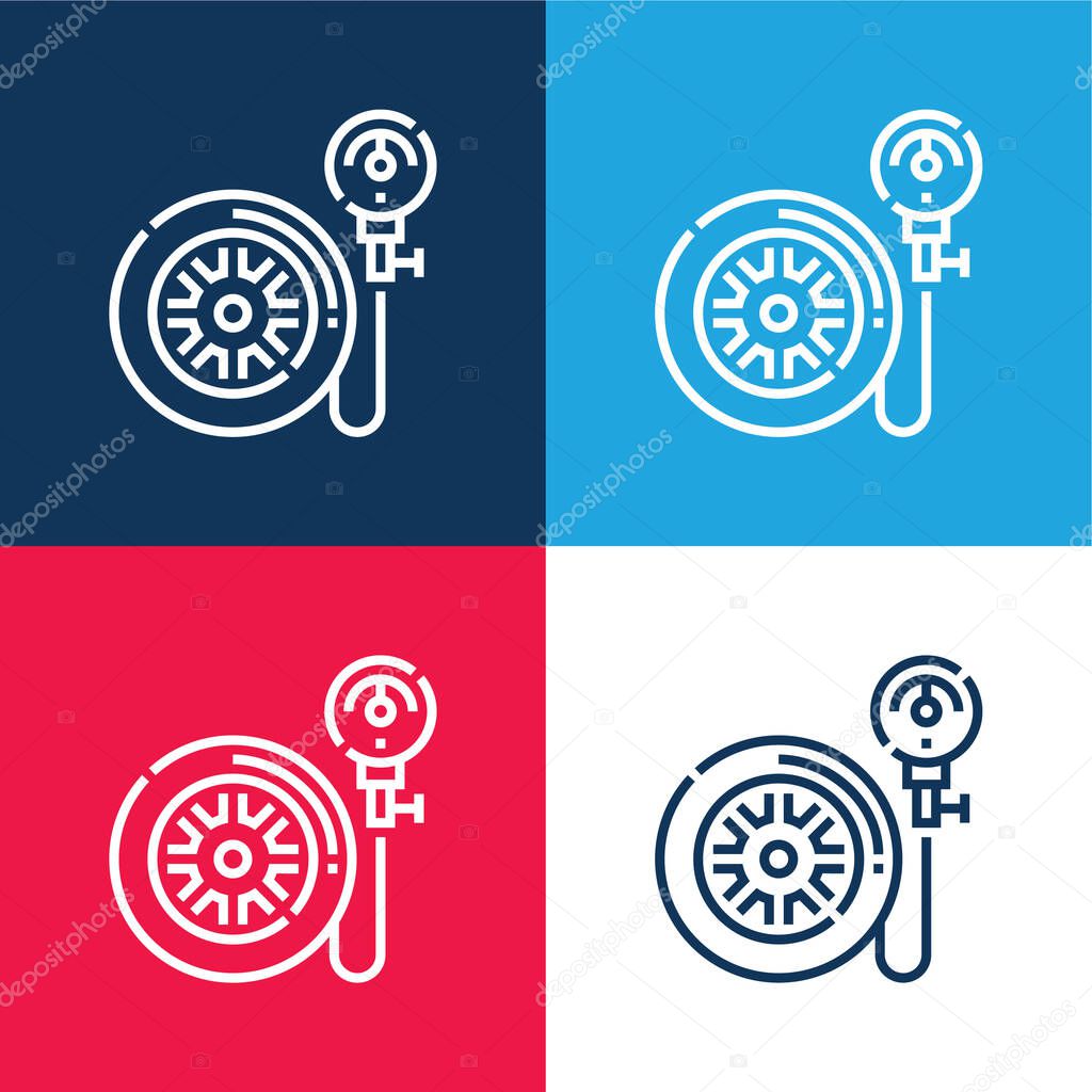 Air Pump blue and red four color minimal icon set