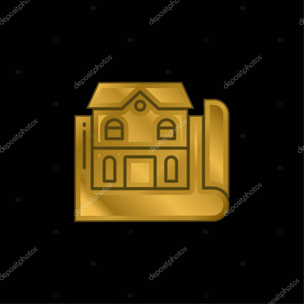 Blueprint gold plated metalic icon or logo vector