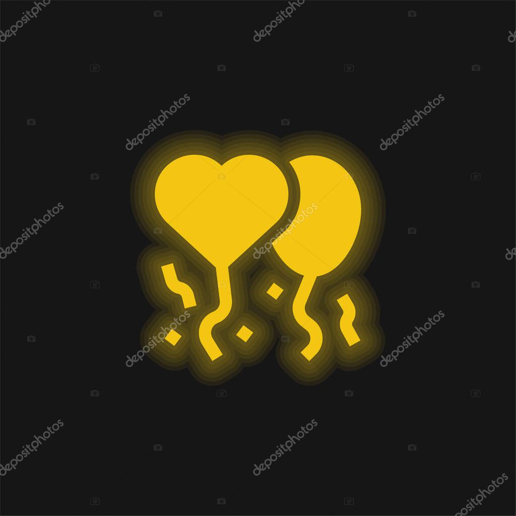 Balloons yellow glowing neon icon
