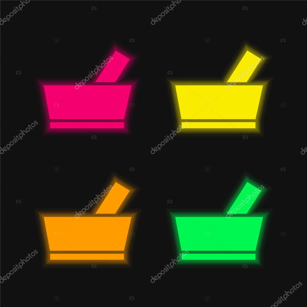 Bowl four color glowing neon vector icon