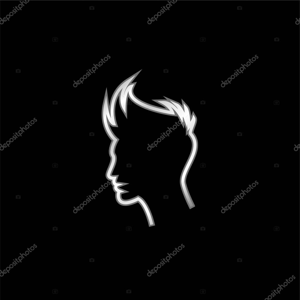 Boy Hair Outline silver plated metallic icon