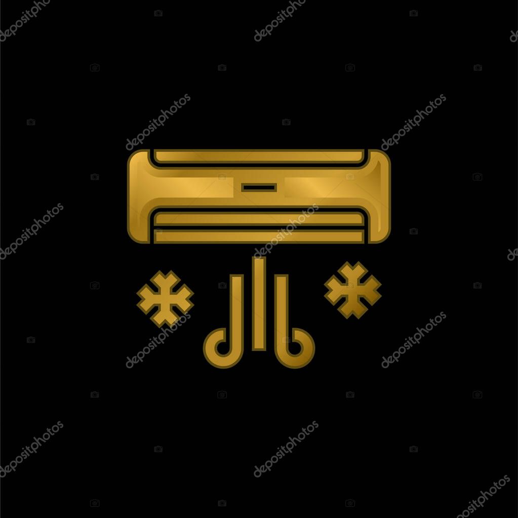 Air Conditioner gold plated metalic icon or logo vector