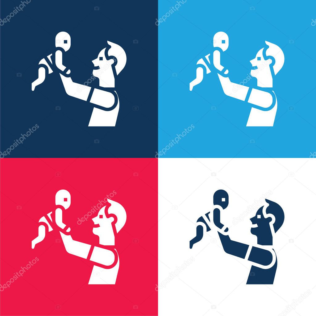 Baby blue and red four color minimal icon set