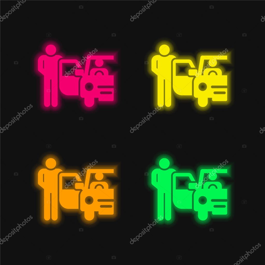 Bellboy four color glowing neon vector icon