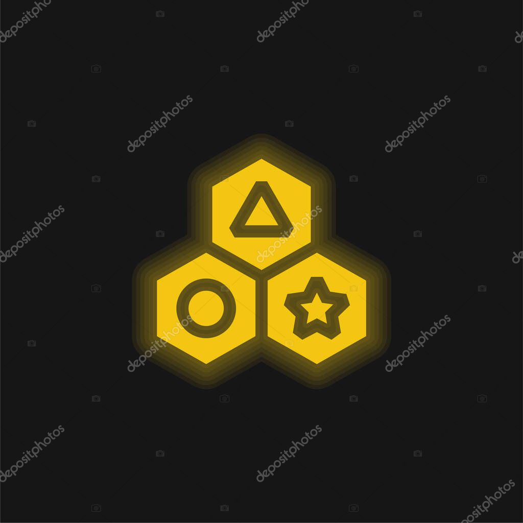 Blocks yellow glowing neon icon