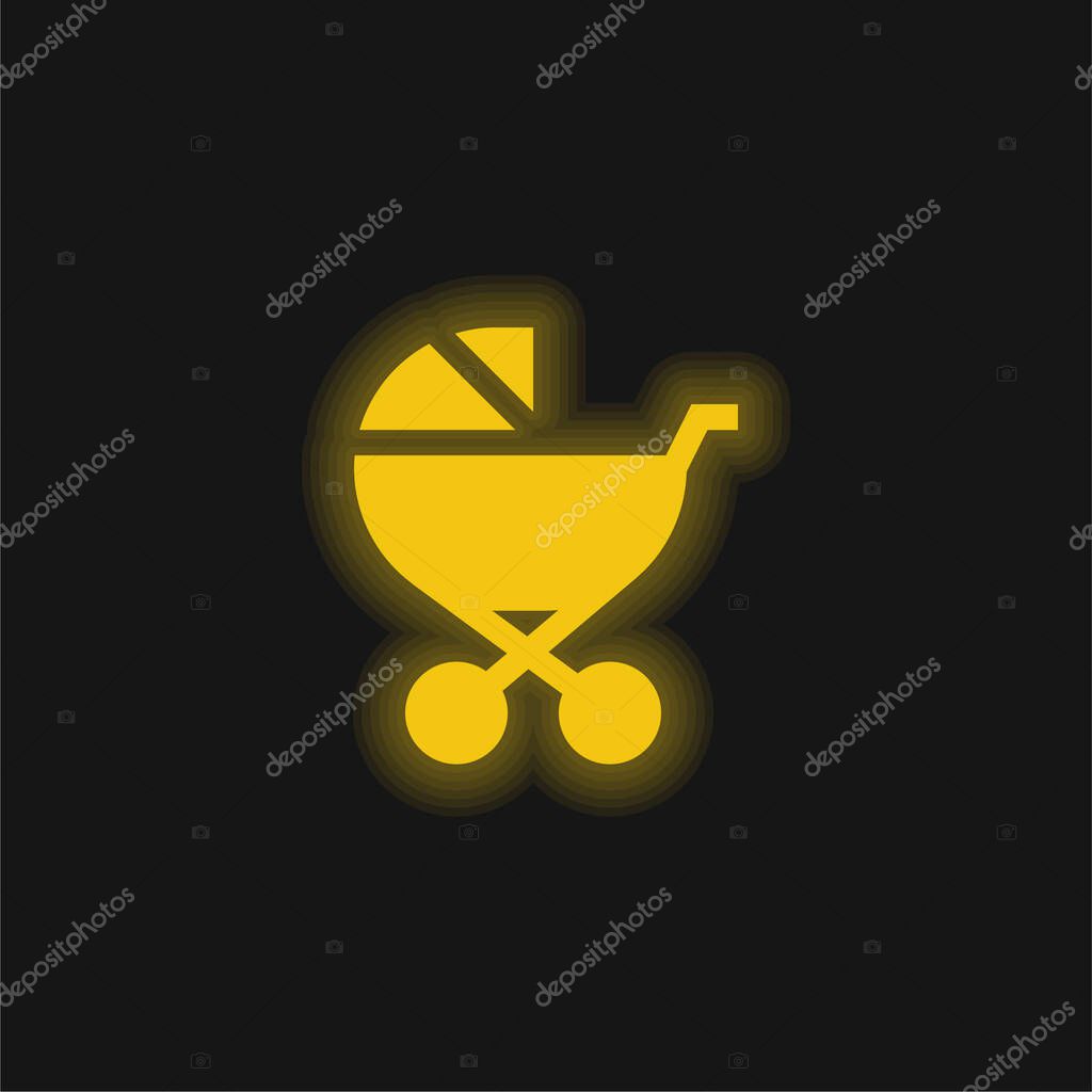 Baby Stroller yellow glowing neon icon