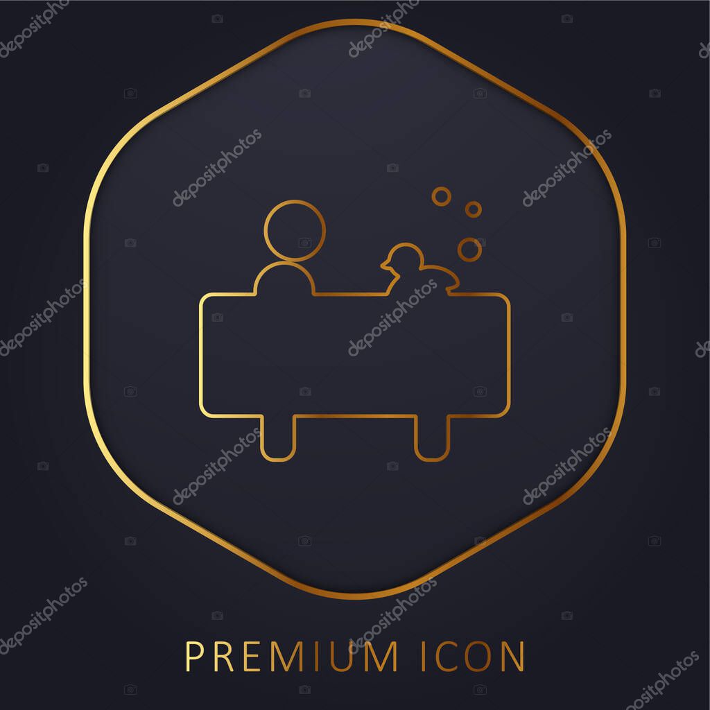 Boy In Bath With A Duck golden line premium logo or icon
