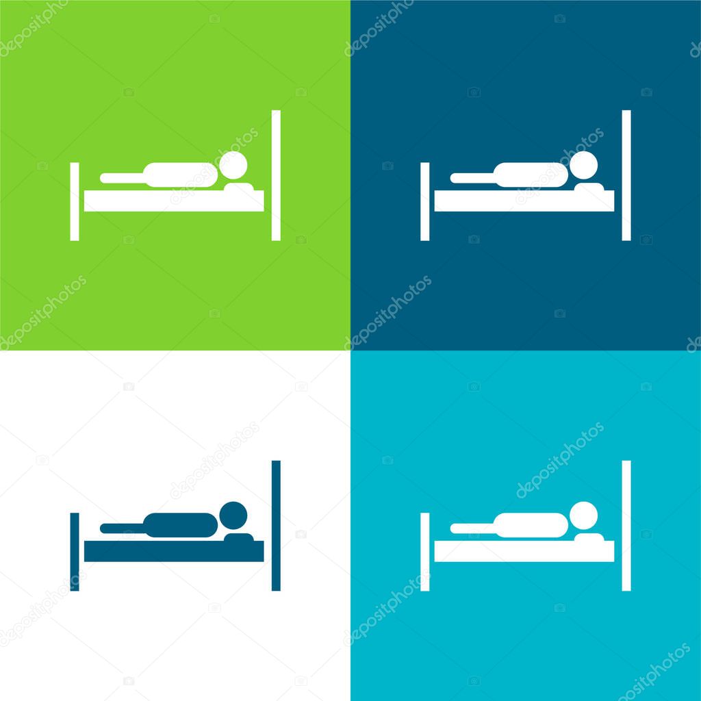Bed With A Person Lying On It Flat four color minimal icon set