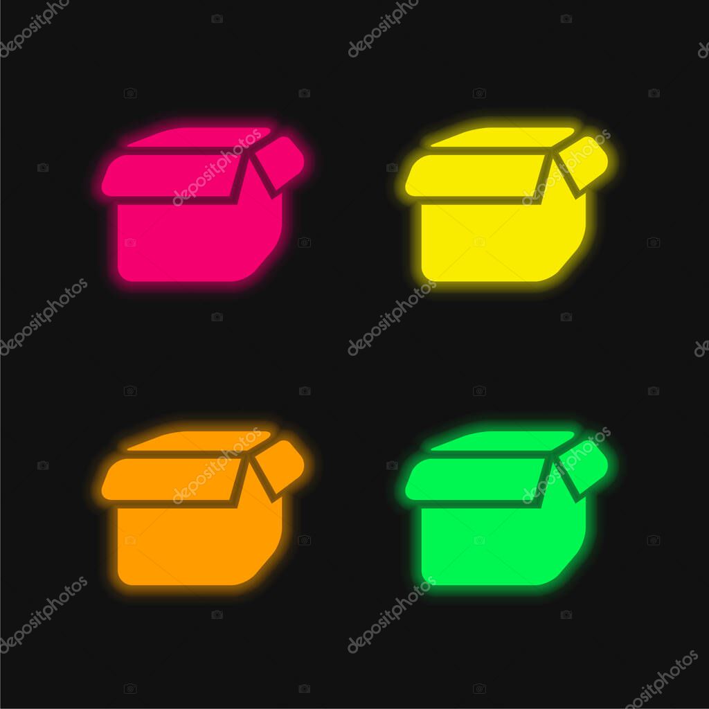 Black Open Box four color glowing neon vector icon