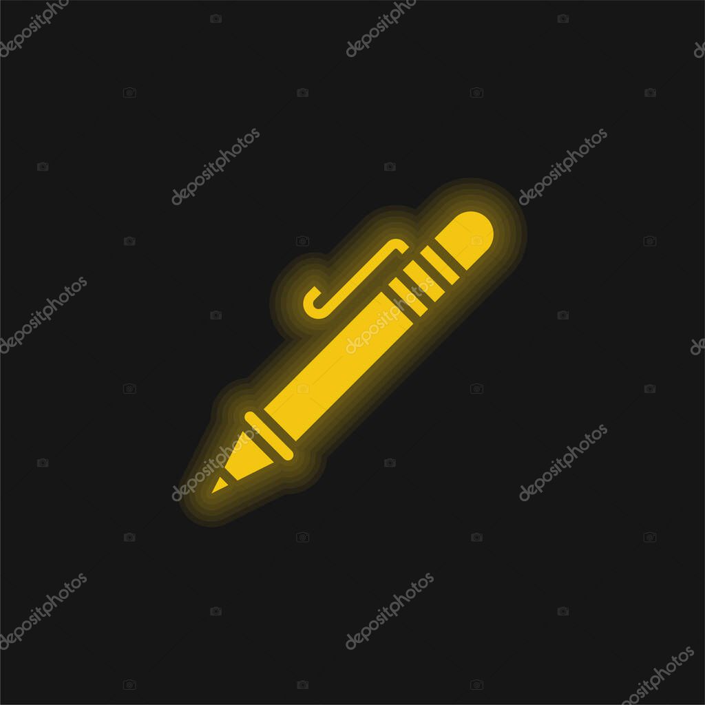 Ballpoint Pen yellow glowing neon icon