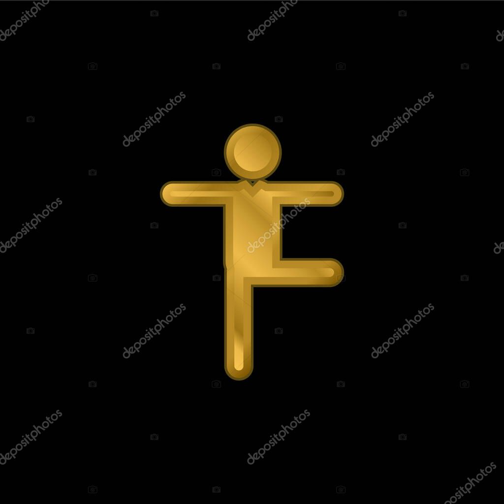Balance Man Posture gold plated metalic icon or logo vector