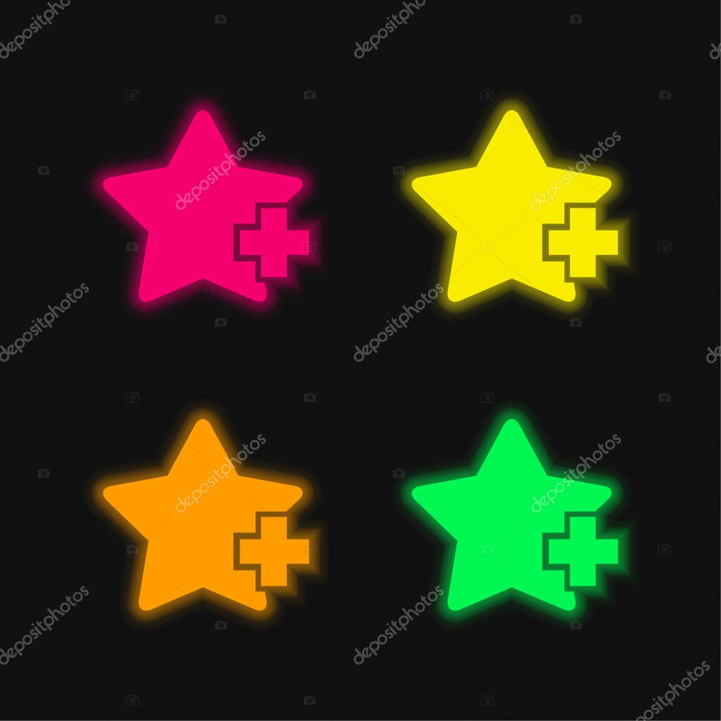 Add Favorite Star Interface Symbol four color glowing neon vector icon