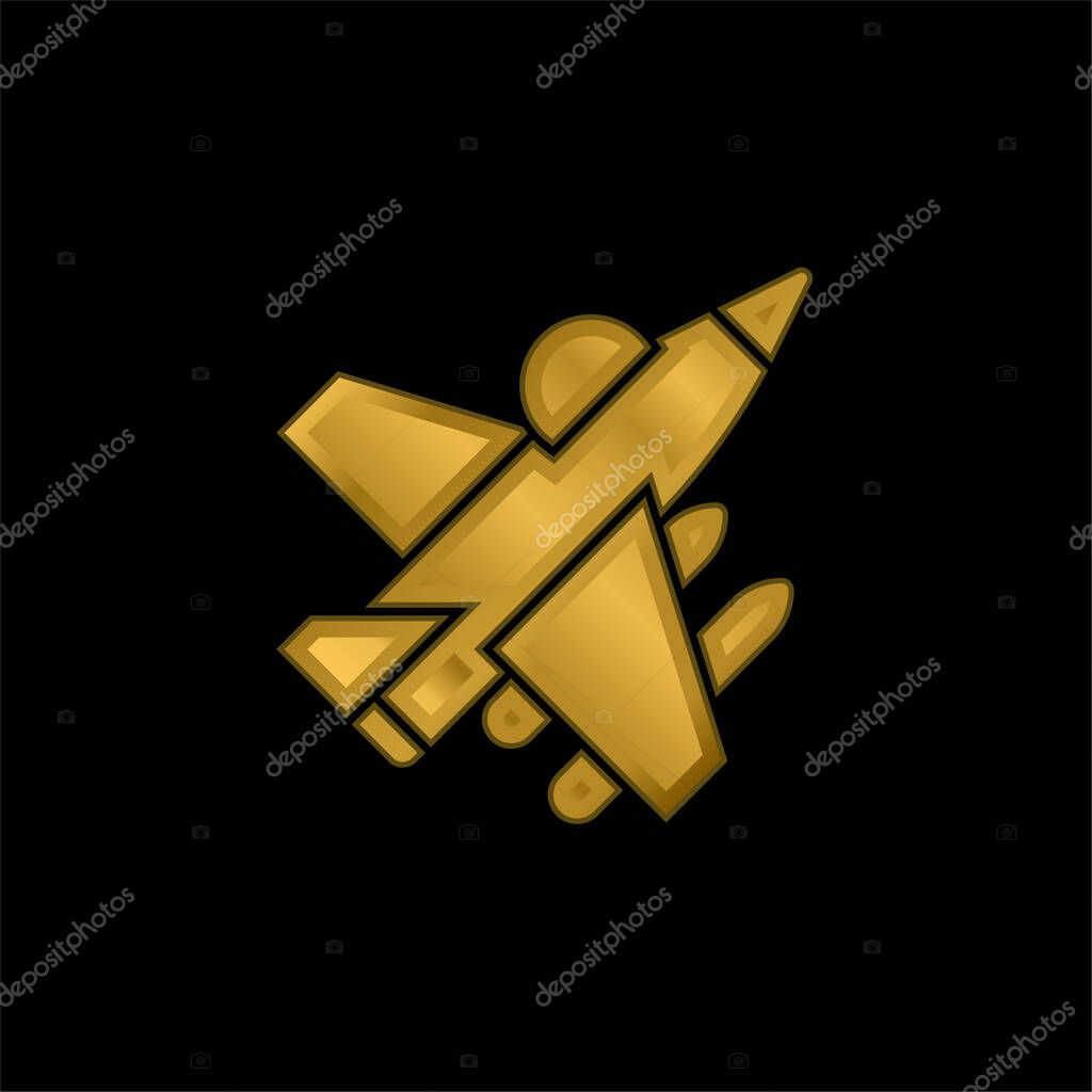 Aircraft gold plated metalic icon or logo vector