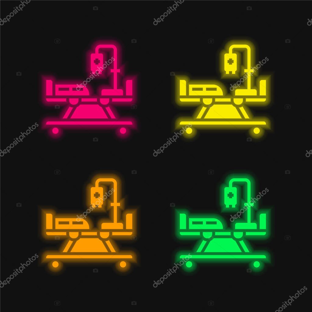 Bed four color glowing neon vector icon