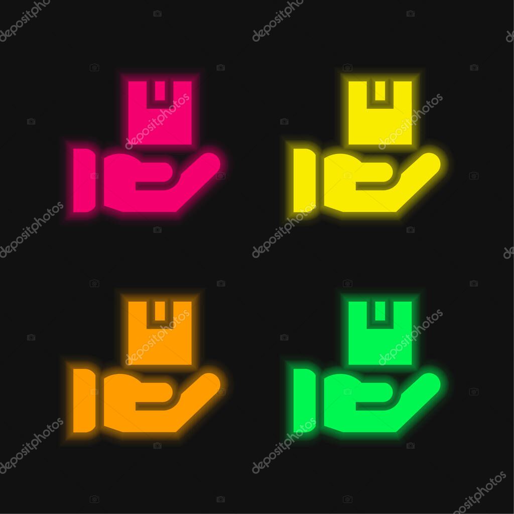 Box four color glowing neon vector icon