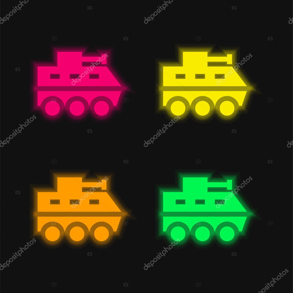 Armored Vehicle four color glowing neon vector icon
